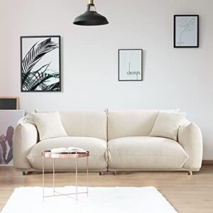funkeen modular sectional sofa couch furniture comfy lambs wool fabric 3 seat loveseat sofa small mid century modern couches for small spaces living room bedroom apartment office - white