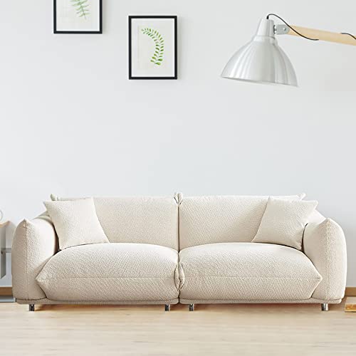 Funkeen Modular Sectional Sofa Couch Furniture Comfy Lambs Wool Fabric 3 Seat Loveseat Sofa Small Mid Century Modern couches for Small Spaces Living Room Bedroom Apartment Office - White