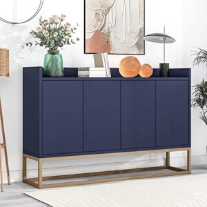 47" buffet sideboard cabinets with gold metal base, 4 unobtrusive doorknob, elegant freestanding storage cabinet, large storage space kitchen console table for dining living room, entryway, navy blue