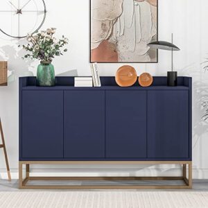 47" Buffet Sideboard Cabinets with Gold Metal Base, 4 Unobtrusive Doorknob, Elegant Freestanding Storage Cabinet, Large Storage Space Kitchen Console Table for Dining Living Room, Entryway, Navy Blue