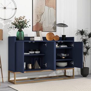 47" Buffet Sideboard Cabinets with Gold Metal Base, 4 Unobtrusive Doorknob, Elegant Freestanding Storage Cabinet, Large Storage Space Kitchen Console Table for Dining Living Room, Entryway, Navy Blue