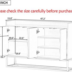 47" Buffet Sideboard Cabinets with Gold Metal Base, 4 Unobtrusive Doorknob, Elegant Freestanding Storage Cabinet, Large Storage Space Kitchen Console Table for Dining Living Room, Entryway, Navy Blue