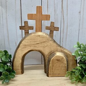 Jesus Tomb Easter Tray Bundle Kit, Easter Resurrection Scene,Wooden Easter Jesus Sign Tiered Tray Decorations, He is Risen Easter Tiered Tray Decor Farmhouse Ornament, Easter Decor for Home Office