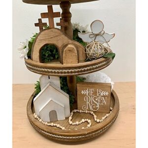 Jesus Tomb Easter Tray Bundle Kit, Easter Resurrection Scene,Wooden Easter Jesus Sign Tiered Tray Decorations, He is Risen Easter Tiered Tray Decor Farmhouse Ornament, Easter Decor for Home Office