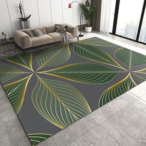 qinyun modern abstract style area rug, green gold patterned leaf indoor rug, bedroom rug non slip easy to clean durable, suitable for farm apartment living room office-3ft×5ft