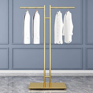 gold metal pipe clothing rack,2 rods clothes rack garment rack,heavy duty clothing rack for hanging clothes,free-standing close organizer,clothing store display stand(150x100cm(59x39inch), gold b)
