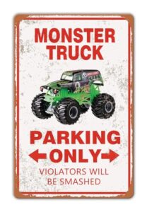 monster truck parking only sign boy's room decor bedroom accessories birthday party decorations 12 x 8 inch (957)
