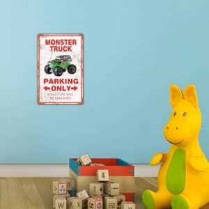 Monster Truck Parking Only Sign Boy's Room Decor Bedroom Accessories Birthday Party Decorations 12 x 8 Inch (957)