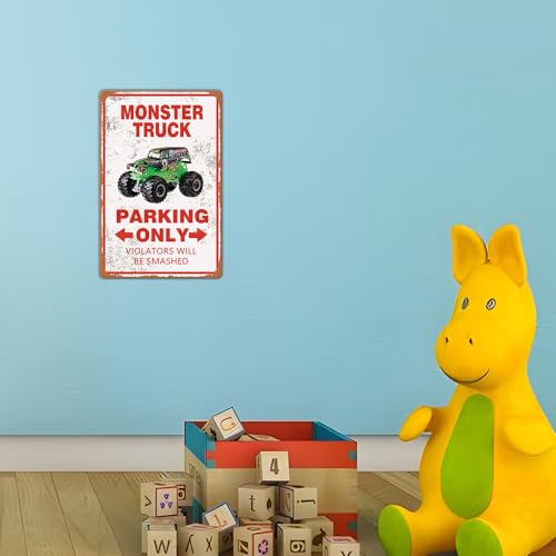 Monster Truck Parking Only Sign Boy's Room Decor Bedroom Accessories Birthday Party Decorations 12 x 8 Inch (957)