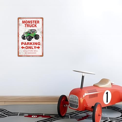 Monster Truck Parking Only Sign Boy's Room Decor Bedroom Accessories Birthday Party Decorations 12 x 8 Inch (957)