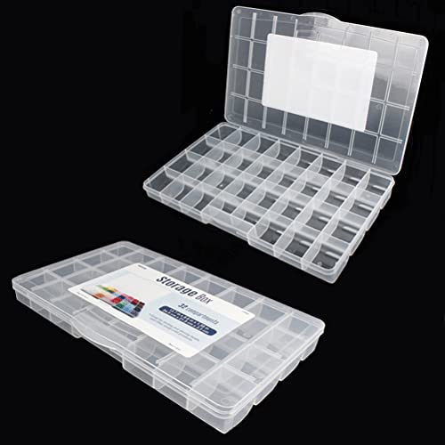 32 Grids Clear Plastic Organizer Box, Craft Storage Container for Beads Organizer, Art DIY, Crafts Jewelry Storage, Fishing Tackles, Rock Collection, 2 Pack