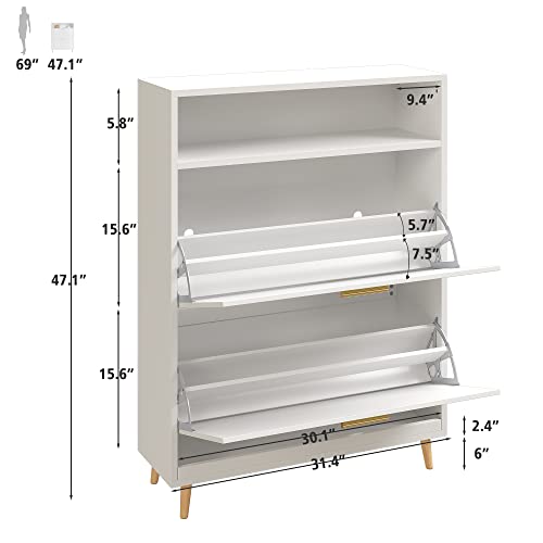 EnHomee Shoe Cabinet 24 Pair Shoe Cabinet for Entryway Slim Entryway Shoe Storage Cabinet with 2 Flip Drawers Size up to Men's 13 Narrow Shoe Cabinet Hidden Shoe Cabinet with Doors Open Shelves