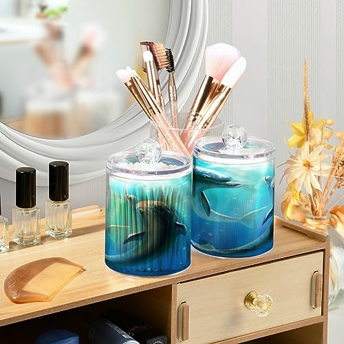 xigua Dolphin Qtip Holder 4 Pack, 14 oz Apothecary Jars Bathroom Vanity Organizer Canister for Qtips,Cotton Swabs,Cotton Balls,Cosmetic Pads,Flossers,Bath Salts