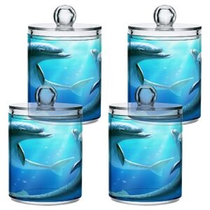 xigua Dolphin Qtip Holder 4 Pack, 14 oz Apothecary Jars Bathroom Vanity Organizer Canister for Qtips,Cotton Swabs,Cotton Balls,Cosmetic Pads,Flossers,Bath Salts