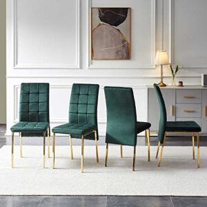 nordicana upholstered velvet dining chairs classic kitchen high back chairs set of 4, featured dovetail tufted side chairs, golden color metal legs, forest green