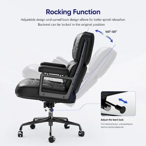 Rimdoc Padded Mid Back Office Chair with Armrest Big Desk Chair 350 Pounds Capacity, High Adjustable, Tilt and Forth, Heavy Duty Aluminum Alloy Frame, Lumbar Support, Genuine Leather, Black