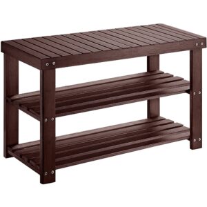 wonder comfort shoe rack bench 3-tier bamboo storage organizer shelf for bathroom entryway hallway corridor living room, brown