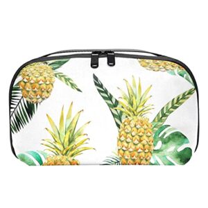 travel cord organizer, tech organizer, electronics organizer, cable organizer bag, tropical fruit pineapple palm leaves modern