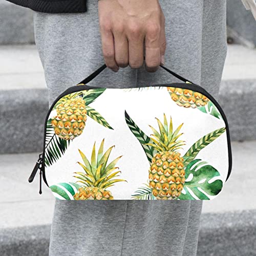 Travel Cord Organizer, Tech Organizer, Electronics Organizer, Cable Organizer Bag, Tropical Fruit Pineapple Palm Leaves Modern