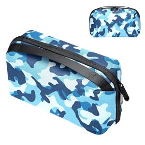 travel cord organizer, tech organizer, electronics organizer, cable organizer bag, modern blue camouflage