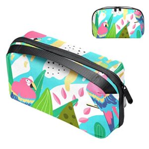 travel cord organizer, tech organizer, electronics organizer, cable organizer bag, modern cartoon tropical plant parrot