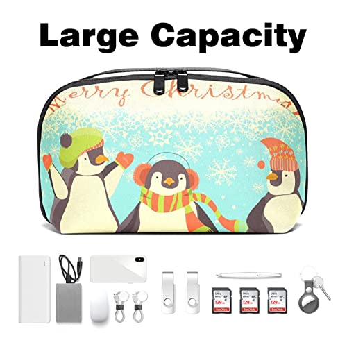 Travel Cord Organizer, Tech Organizer, Electronics Organizer, Cable Organizer Bag, Cute Cartoon Christmas Penguin