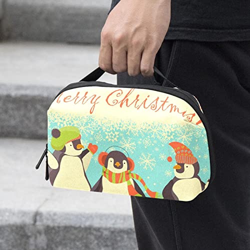 Travel Cord Organizer, Tech Organizer, Electronics Organizer, Cable Organizer Bag, Cute Cartoon Christmas Penguin