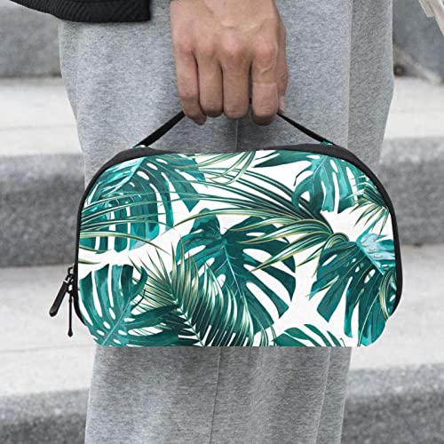 Travel Cord Organizer, Tech Organizer, Electronics Organizer, Cable Organizer Bag, Green Tropical Plants Modern Vintage