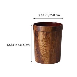 NOLITOY Decorative Storage Bins Small Trash Can Rustic Waste Basket Wood Grain Trash Bin Bathroom Garbage Can Simulated Wooden Wastebasket Flower Holder for Home Kitchen L Metal Bucket