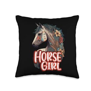just a girl who loves horses co. horse girl equestrian lover cowgirl horseback riding themed throw pillow, 16x16, multicolor