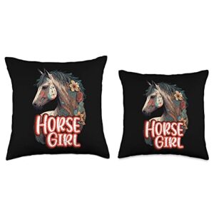 Just a girl who loves horses Co. Horse Girl Equestrian Lover Cowgirl Horseback Riding Themed Throw Pillow, 16x16, Multicolor