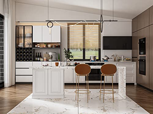 FAMAPY Kitchen Hutch Storage Cabinet with Wine Storage & Glass Doors and Lights, Storage Cabinet Bar Cabinet with Adjustable Shelves, White and Dark Grey (63”W x 15.7”D x 82.6”H)