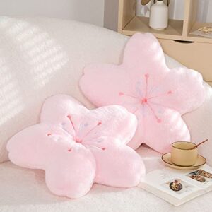 walbest cute sakura throw pillows kawaii room decor, cherry blossom plush pillow decorative flower pillow for couch decor pink 15.75"