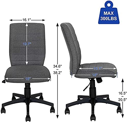 Ergonomic Home Office Desk Chair – Computer Mesh Adjustable Task Swivel Tilt Tension Armless Cushion Mid-Fiber Mesh Lumbar Support (Dark Gray)