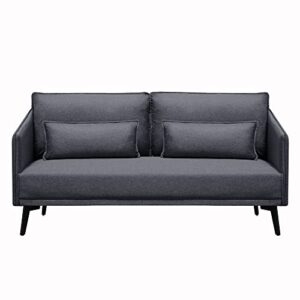 Loveseat Sofa Couch, 59" W Small Linen Sofa, 2 Seater Couch with 2 Pillows for Living Room, Bedroom, Office, Small Space (Dark Gray)