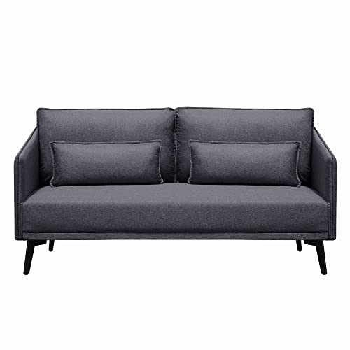 Loveseat Sofa Couch, 59" W Small Linen Sofa, 2 Seater Couch with 2 Pillows for Living Room, Bedroom, Office, Small Space (Dark Gray)