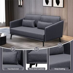 Loveseat Sofa Couch, 59" W Small Linen Sofa, 2 Seater Couch with 2 Pillows for Living Room, Bedroom, Office, Small Space (Dark Gray)