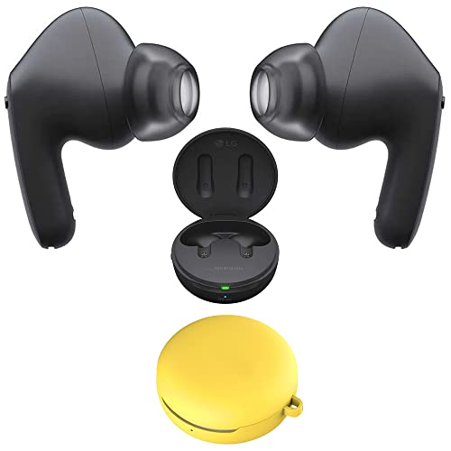 LG TONE-FP7C.AUSACLK Tone Free FP7 Active Noise Cancellation True Wireless UVnano Earbuds, Black Bundle Macarons Carrying Case (Lemon)