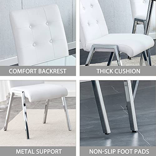 Dining Chairs Set of 4 for Kitchen Dining Room,Modern Kitchen Chairs,Armless High Back Dining Chair and Plating Metal Legs Leather Chair Applicable to Dining Room,Living Room and Office (White)