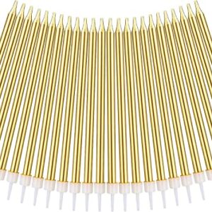 URAQT Birthday Candles, 24 Pcs Metallic Birthday Cake Candles in Holders, 5.1 inch Long Thin Golden Candles Cupcake Candles for Birthday Wedding Baby Shower Party Decoration