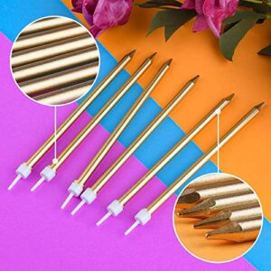 URAQT Birthday Candles, 24 Pcs Metallic Birthday Cake Candles in Holders, 5.1 inch Long Thin Golden Candles Cupcake Candles for Birthday Wedding Baby Shower Party Decoration