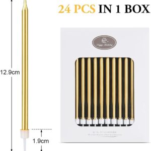 URAQT Birthday Candles, 24 Pcs Metallic Birthday Cake Candles in Holders, 5.1 inch Long Thin Golden Candles Cupcake Candles for Birthday Wedding Baby Shower Party Decoration