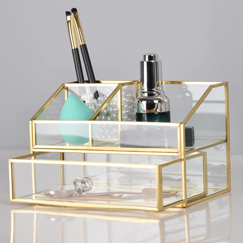 N/A Cosmetic Storage Box Dresser Jewelry with Lid Shelf Multipurpose Desktop Decor