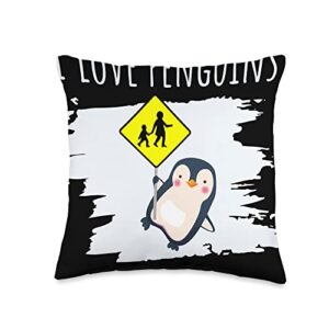 i love penguins and a cute penguin loves me i love school. funny penguin design for kids throw pillow, 16x16, multicolor