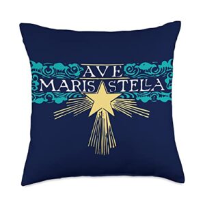 happy catholics ave maris stella catholic women blessed mother latin mass throw pillow, 18x18, multicolor