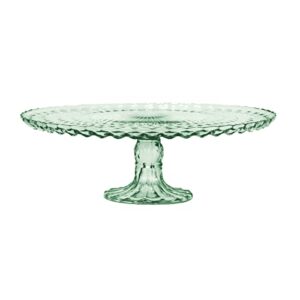 amici home rochester footed glass cake stand | round vintage style cake plate | serving platter for cupcakes, cookies, birthday cake | dessert display stand for parties, weddings, and gift (green)