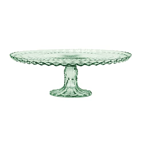 Amici Home Rochester Footed Glass Cake Stand | Round Vintage Style Cake Plate | Serving Platter for Cupcakes, Cookies, Birthday Cake | Dessert Display Stand for Parties, Weddings, and Gift (Green)