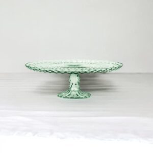 Amici Home Rochester Footed Glass Cake Stand | Round Vintage Style Cake Plate | Serving Platter for Cupcakes, Cookies, Birthday Cake | Dessert Display Stand for Parties, Weddings, and Gift (Green)
