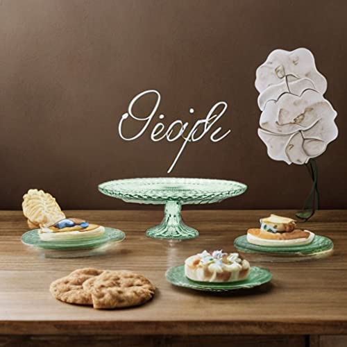 Amici Home Rochester Footed Glass Cake Stand | Round Vintage Style Cake Plate | Serving Platter for Cupcakes, Cookies, Birthday Cake | Dessert Display Stand for Parties, Weddings, and Gift (Green)