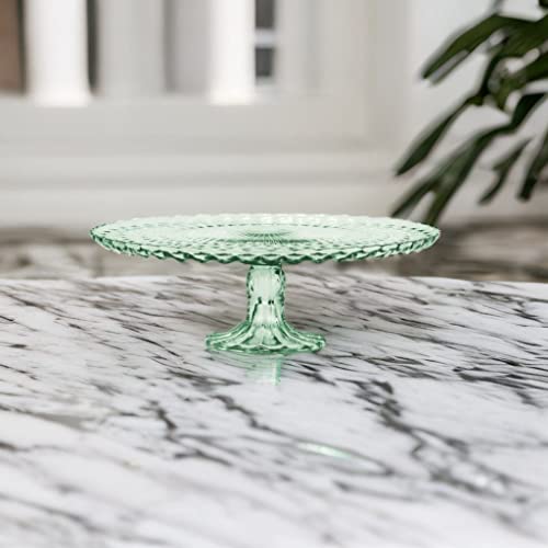 Amici Home Rochester Footed Glass Cake Stand | Round Vintage Style Cake Plate | Serving Platter for Cupcakes, Cookies, Birthday Cake | Dessert Display Stand for Parties, Weddings, and Gift (Green)